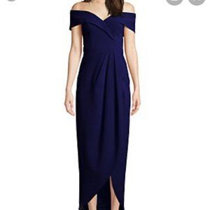 New Off-the-Shoulder Navy High-Low Hem Dress
